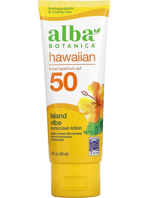 Alba Botanica, Hawaiian Broad Spectrum SPF 50, Island Vibe Sunscreen Lotion, 3 fl oz Supply